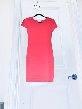 Stunning Short Sleeve Coral Structured Classic Sheath Dress NWOT